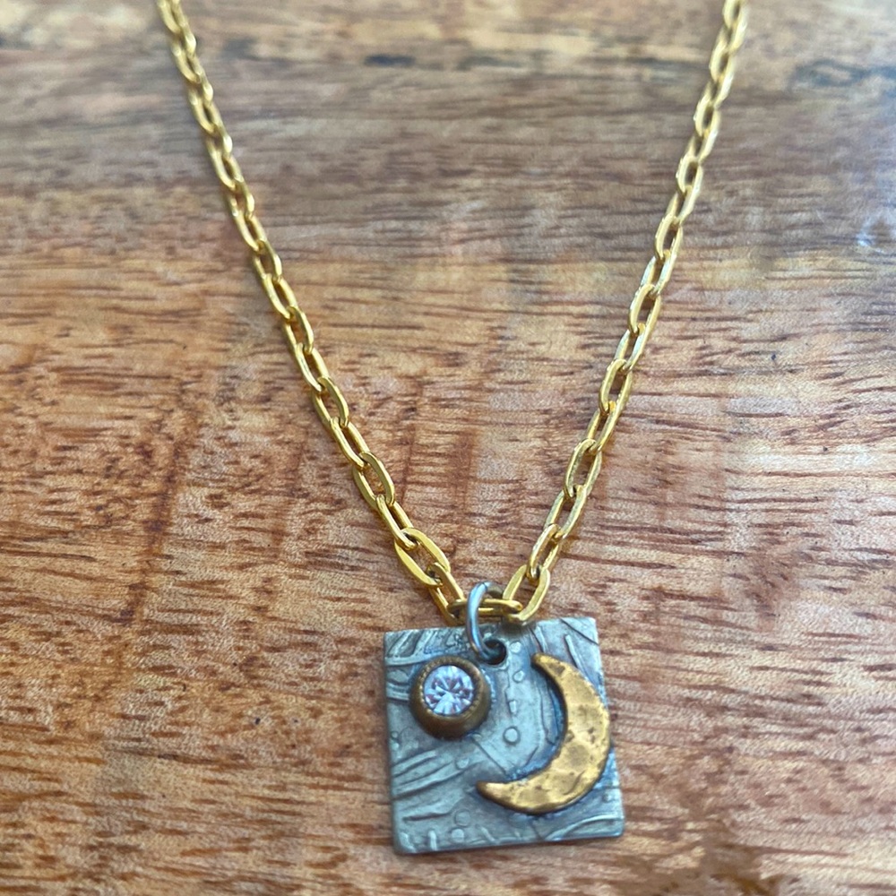Gold Tone Necklace With Moon Pendant